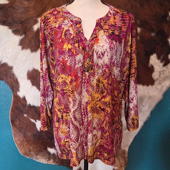 Anne Klein Tops - Anne Klein Pink and Yellow Patterned Blouse